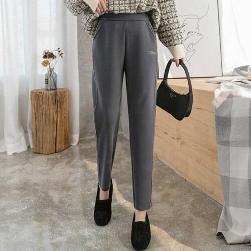 Woolen Pants Women Winter Warm Casual Lady Straight Pants High Waist Plus Size XS~2XL Loose Fashion Female Harem Pants