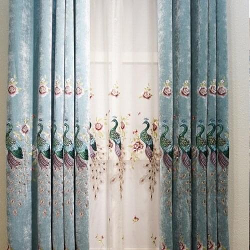 European Style Chenille Embroidery Shading Curtains for Living Dining Room Bedroom