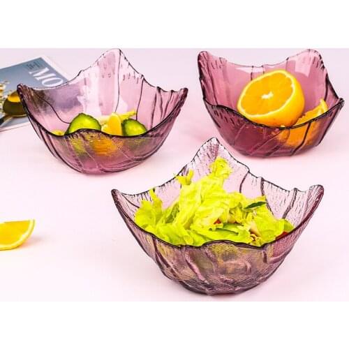 Daily necessities glass square bowl large bark glass bowl purple salad bowl