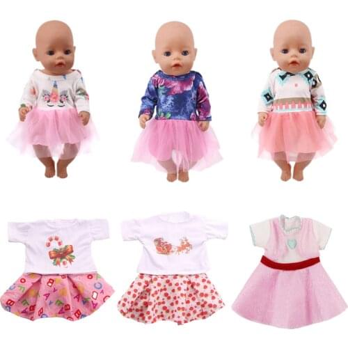 LUCK DOLL Pink Yarn Unicorn Over The Knee Christmas Skirt Fit 18 Inch American 43cm Reborn Baby Doll Clothes ,Birthday Toy Gift