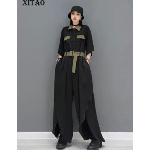 XIAO Women New Jumpsuits Contrast Color Bandage Splicing Simplicity Fashion Temperament Turn-down Collar Trendy WMD1432