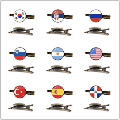 Korea,Serbia,Russia,Slovenia,Argentina,United States,Turkey,Spain Dominica National Flag Antique Bronze Tie Clip For Gift