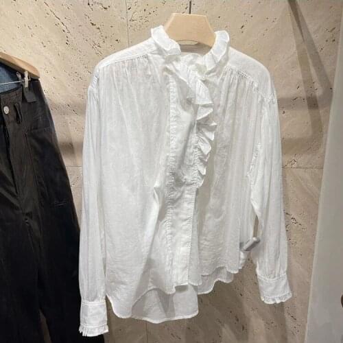 Women Shirt 2021 New Style of Early Autumn Fungus Lace Long Sleeve Button Pure Color Simple Commuter Loose-fitting Blouse