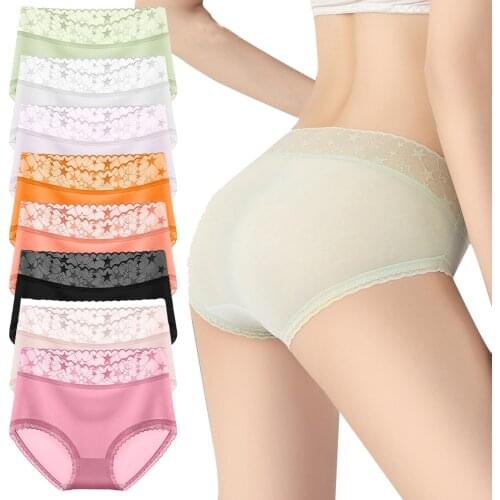 Women Silk Briefs Breathable Womens Panties Comfortable Underwears Sexy High-Waisted Underpants Female Lingerie Ladies Briefs