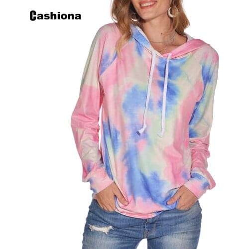 Cashiona Hoodies for Women Fashion Tie Dry Print Sweatshirt loose Long Sleeve Tops Streetwear Women Clothes Hooded Sweatshirts