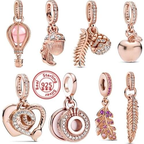 Original 925 Sterling Silver Bow Bella Robot Pendant Leaves Bead Charms Rose Gold Fit Pandora Charm Bracelets Women DIY Jewelry