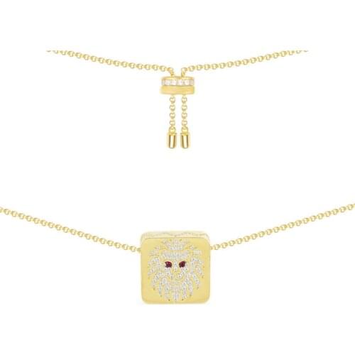 SLJELY Fashion 925 Sterling Silver Yellow Gold Color Lion Square Pendant Ajustable Necklace Women Egyptian Luxury Brand Jewelry