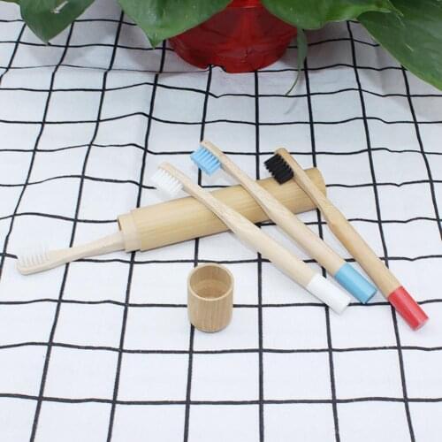 Adult Children Bamboo Soft Bristles Dental Care Toothbrush with Storage Tube Base Travel Portable Soft Head Teeth Brush