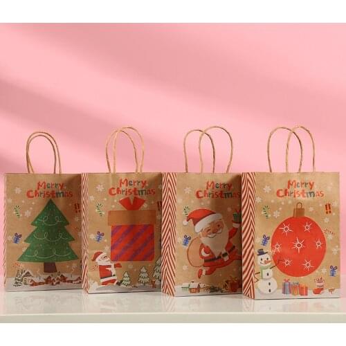 1 pcs Kraft Paper Bags Christmas Gift Bags with Handle Cookie Packaging Bags