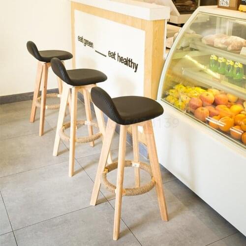 1000 Nordic bar chair solid wood back bar stool retro home high stool rotating modern minimalist front desk chair
