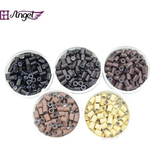 Angels 1000pcs 4.0*2.8*5.0mm Silicone Copper Hair Beads Microlinks Micro Rings Tubes Hair Extensions Tools Accessories #Brown