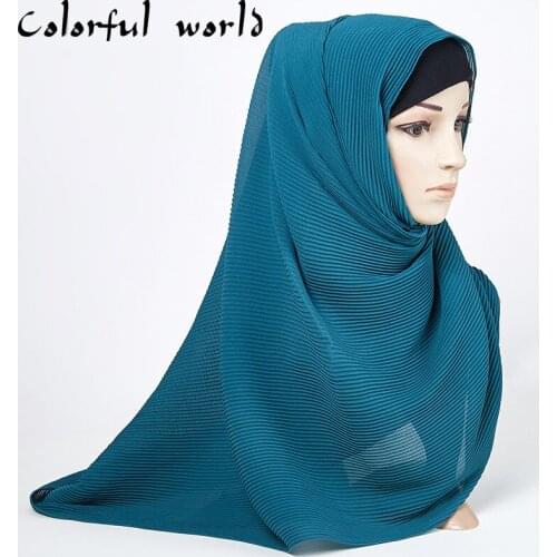 2020 Pearl chiffon hijabs womens headscarf solid color wrinkled headscarf Fashion Hijabs Tessale Long Lady Shawls Scarves Wraps