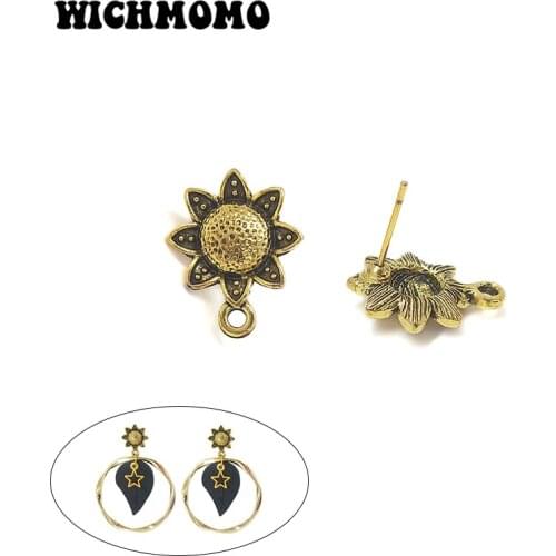 2019 New Fashion 17mm 10pieces/bag Zinc Alloy Gold Sunflower Earring Base Connectors Linkers for DIY Earring Jewelry Accessories