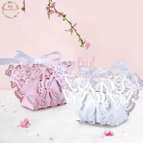 50pcs/lot Laser Cut Butterfly Flower Candy Chocolate Box Wedding Party Candy Box Baby Shower Party Gift Wedding Party Decoration