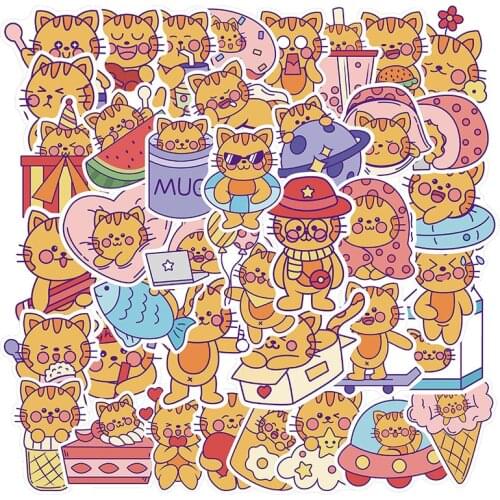 50PCS New Kawaii Cat Stickers For Girl Cute Cartoons Animal Decals DIY Suitcase Stationery Fridge Water Bottle Guitar