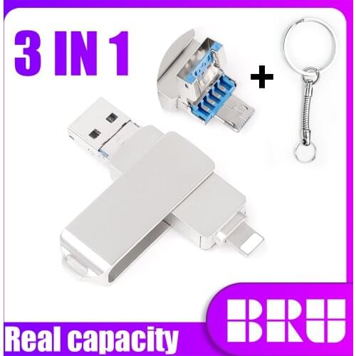 BRU USB Flash Drive for iPhone Xs Max X 8 7 6 iPad Pendrive 32GB 64GB 128GB 256GB USB 3.0 Flash memory card Lightning Pen drive