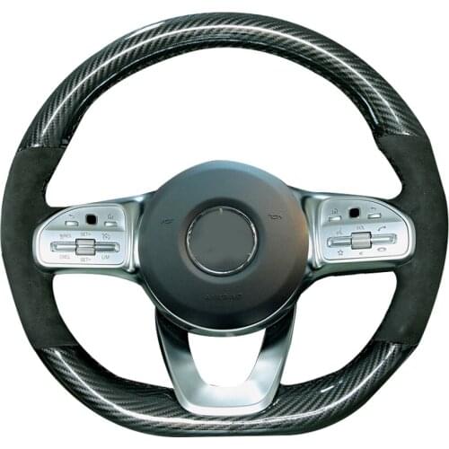5D Carbon Fiber&Suede Leather Steering Wheel Hand Sewing Wrap Cover Fit For Mercedes-Benz A-Class W177 2018-2019