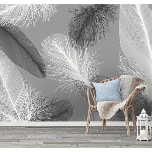 Nordic Style Black And White Feather Mural Wallpaper 3D Abstract Art Living Room Bedroom Home Decor Wall Papers Papel De Parede