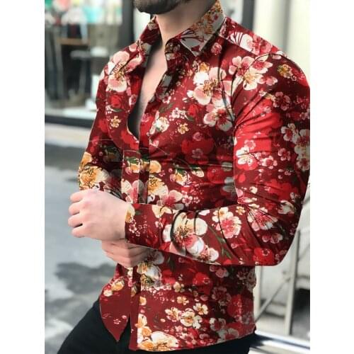 Camisas florales de manga larga de Otoño de 2021 para hombres camisas estampadas con flores de corte delgado para hombres cam