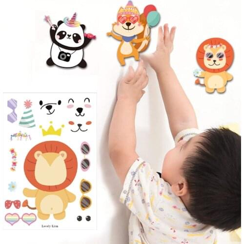 Kids DIY Stickers Puzzle Games Make-a-Face Animal Zoo Assemble Jigsaw Children Recognition Training Education Toy