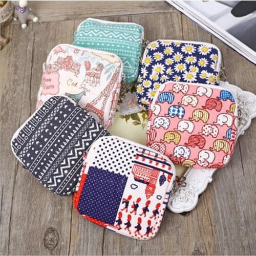 Women Cute Coin Purse Sanitary Pad Bag Tampon Case Lipstick Keys Card Holder Zipper Bag Pouch Napkin Organizer Girls Storage Bag