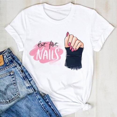 T-shirts Top for Women Love Cartoon Cute Clothes Fingernail Nail Art Clothing Print Lady Graphic T Shirt Female Tee T-Shirt