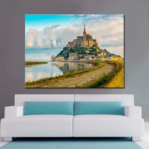 Canvas HD Print Pictures Living Room Wall Art 1 Piece/Pcs Seaside Castle Landscape Painting Home Decor Building Poster Framework
