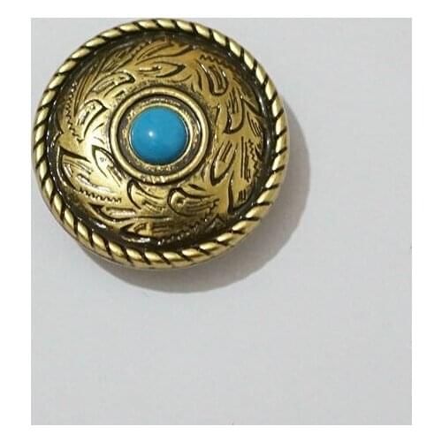 KB301) 10pc 1" Western Prairie Dust Round Concho w/Blue Turquoise Stone Concho Antique-Bronze