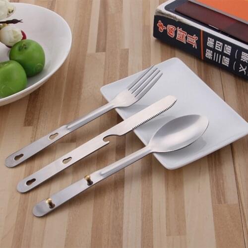 3pcs Camping Cookware Portable Tableware Spoon Fork Knife Picnic Utensils Sets R66E
