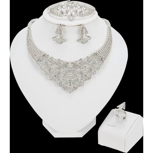 New Exquisite Wedding Dubai Africa Nigeria African Jewelry Set Silver Plated Necklace Earrings Romantic Woman Bridal Jewelry Set