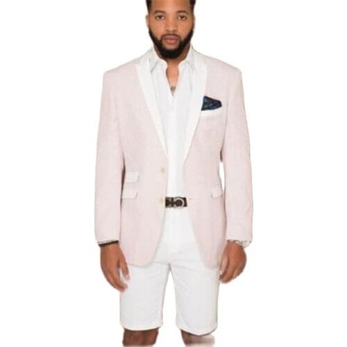 Suit With Short Pant Costume Homme Terno Groom Tuxedos Summer Mens Wedding Suits Dress Blazer 2 pieces(Jacket+Pants+Tie)