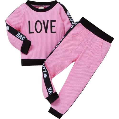 2021 0-3Y Casual Kids Baby Girl Clothes Set Tracksuit LOEVE Letter Striped Print Long Sleeve Top+Pants Spring Autumn 2pcs