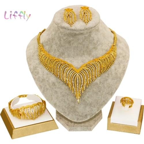 Liffly Fashion Jewelry Sets Womens Accessories African Gold Costume Bridal Dubai Gold Jewelry Sets for Women Wedding Gifts