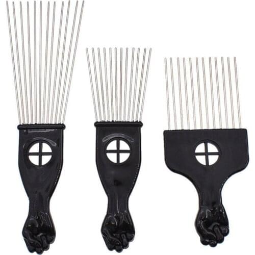 3 Size Black Fist Afro Metal Comb African Hair Pik Comb Brush Salon Hairdressing Hairstyle Styling Tool Hair Accessories