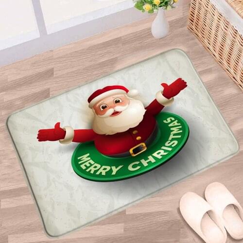 Cute Santa Claus Bath Mat Elk Xmas Tree Merry Christmas Gift Red Decorative Cloth Non-slip Rug Bath Kitchen Doorway Aisle Carpet