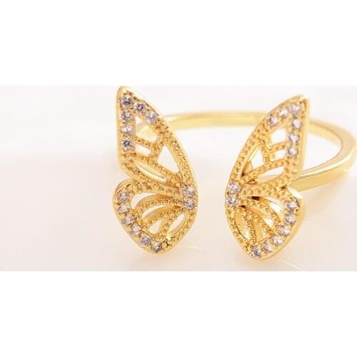 Fashion Trend Rings Solid Fine 10kt CZ Gold Filled Jewelry Adjustable Open Size high-grade Inlaid Butterfly Ring Luxury Shiny