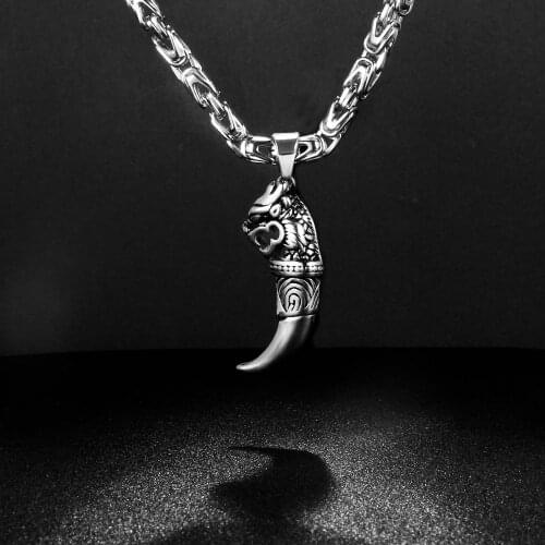 Mens Byzantine Chain Necklaces Punk Stainless Steel Jewelry Wolf Pendant Necklace For Men Emperor chain Gifts customizable