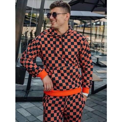 2022New Mens Sets Tracksuit 3D Plaid Sports Gentlemen Set Jacket Street Fashion Trend Stand-up Collar Zipper Sportswear Suit