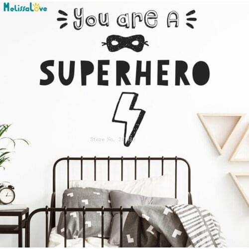 Superhero Wall Decal Nursery Kids Boys Bedroom Decor Lovely Design Word Sticker Removable Vinyl Murals Unique Gift YT4357