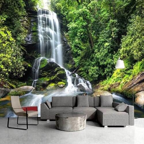 Green Forest Waterfall Custom 3D Wall Murals Wallpaper Living Room Bedroom Sofa TV Background Natural Landscape Photo Wall Paper