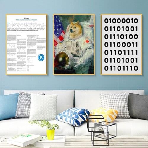 Dog Astronaut With Digital Cryptocurrency Wall Poster Decorative Canvas Painting For Living Room Bedroom Baby Room Home Decor