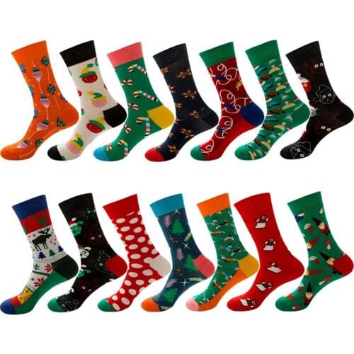 Womens Socks Happy Christmas Original Socks Men Elk Santa Happy Socks Red Green 100% Cotton Knitted Individualty Unisex