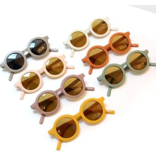 2021 New Round Frame Children Sunglass Frosted Sun Glasses UV400 Baby Boys Girls Pink Blue Cute Eyewear for Outing Eye Protector