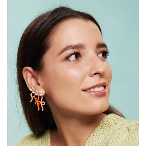 Dvacaman 2021 New INS Trendy Rhinestone Colorful Irregular Snake Dripping oil Stud Earrings for Women Hand Painted Jewelry Party