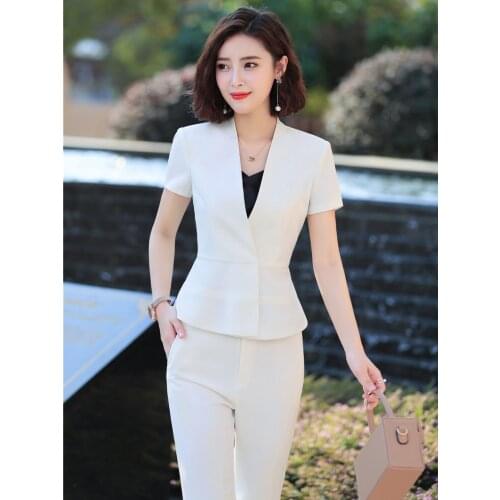Novelty White Formal Business Suits With Jackets And Pants For Women Business Work Wear Female Pantsuits Pants Suits Blazers