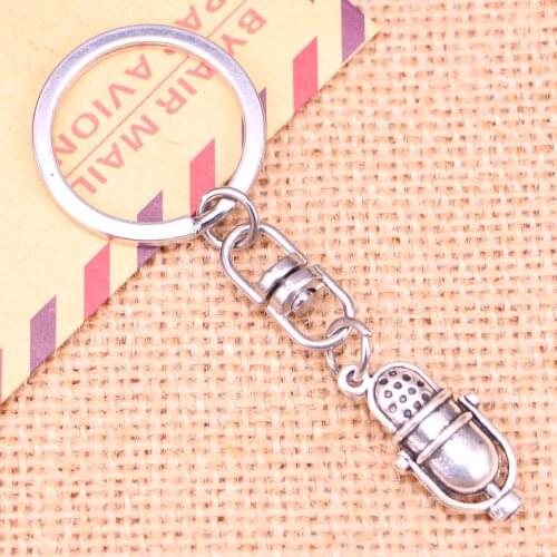 New Fashion Keychain 26x13mm retro vintage mircophone Pendants DIY Men Jewelry Car Key Chain Ring Holder Souvenir For Gift