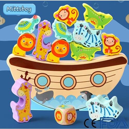 New Montessori Wooden Animal Balance Block Board Game Gift Dinosaur Educational Stack High Building Block Wood Toy for Childrens