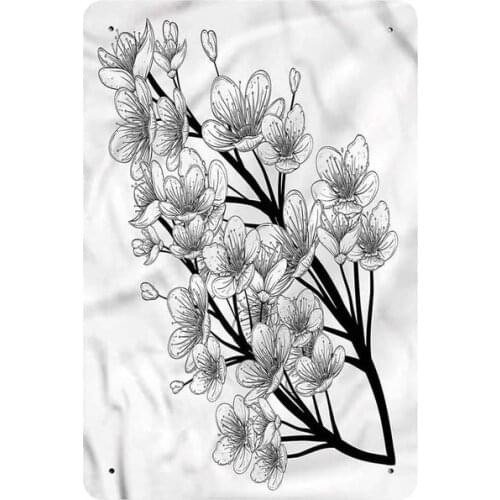 Tin Signs Black and White Retro Posters Bar Pub Wall Decor Japanese Sakura