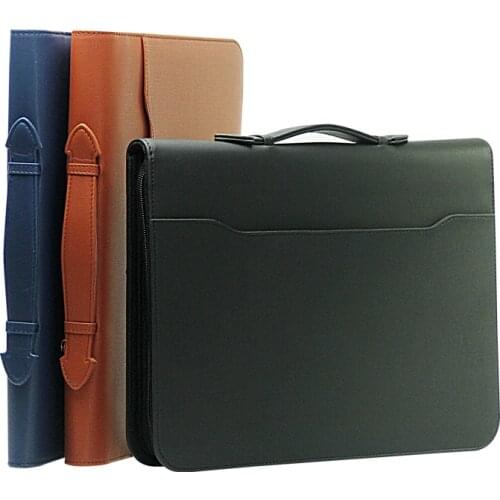 High Quality Pu Leather Zipper Business Office File Folder A4 Manager Bag Portfolio Briefcase with Handles with Calculator