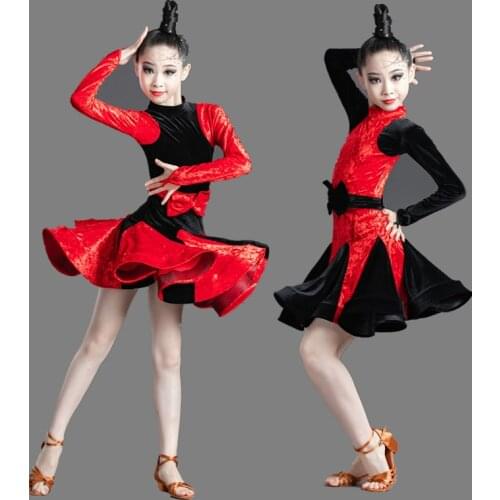 Latin Dance Dress Children Autumn Winter Training Clothes Girls Velvet Long Sleeve Dance Clothes Performance Costumes